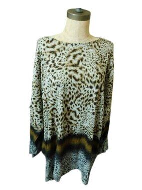 Jess & Jane Size 3X Plus Size Artsy Leopard  Safari  Knit Top NWT